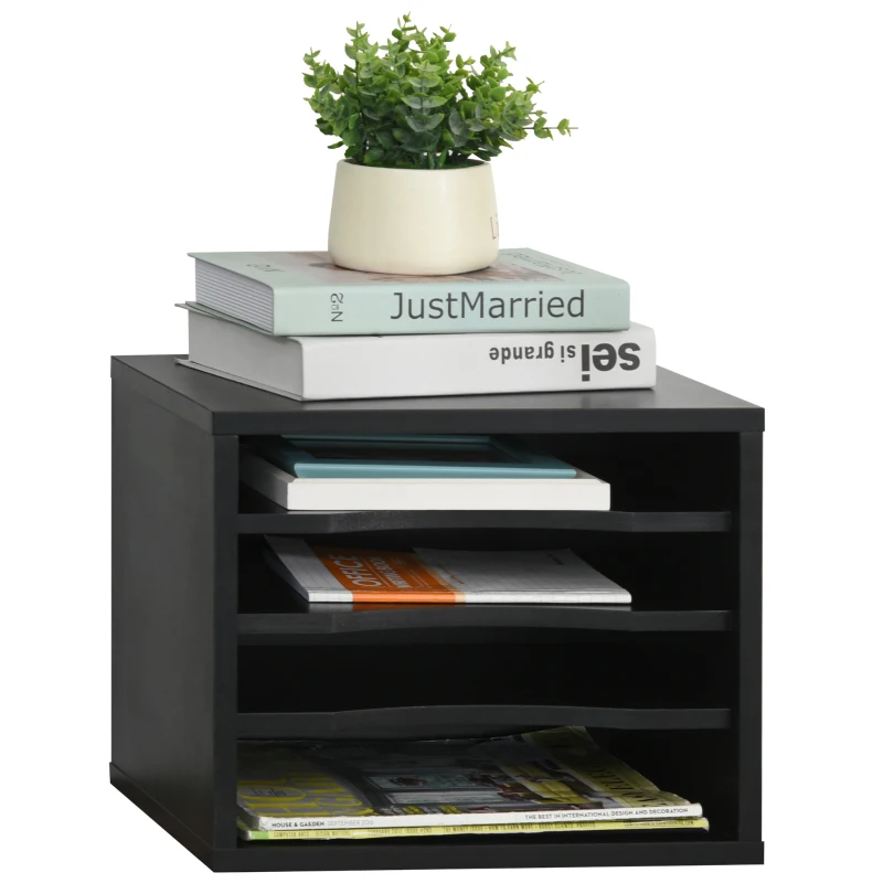 Vinsetto Organiseur bureau bois noir avec 4 couches fournitures support d'imprimante dim. 35,5L x 25l x 28,6H cm