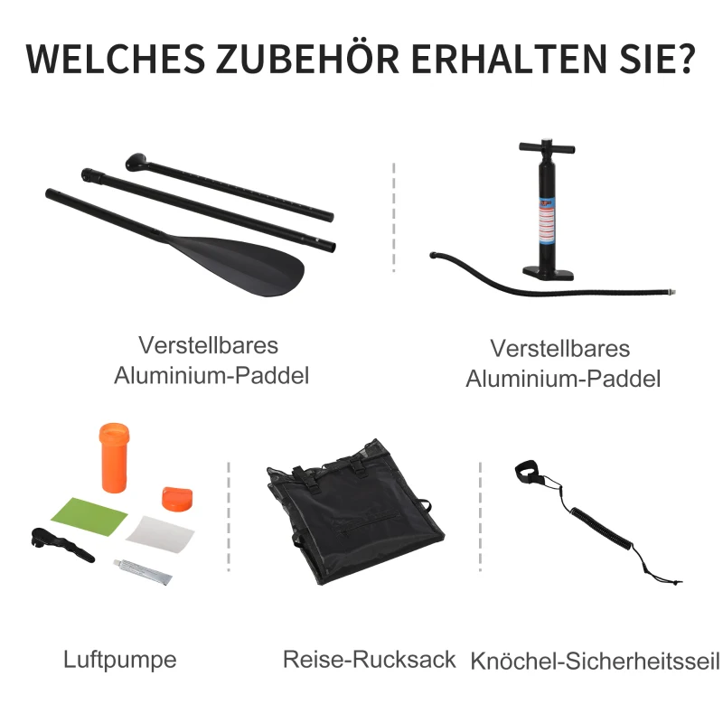 HOMCOM Aufblasbares Surfbrett Surfboard Stand Up Board mit Paddel Rutschfest Inkl. Ausrüstung PVC EVA 305 x 80 x 15 cm