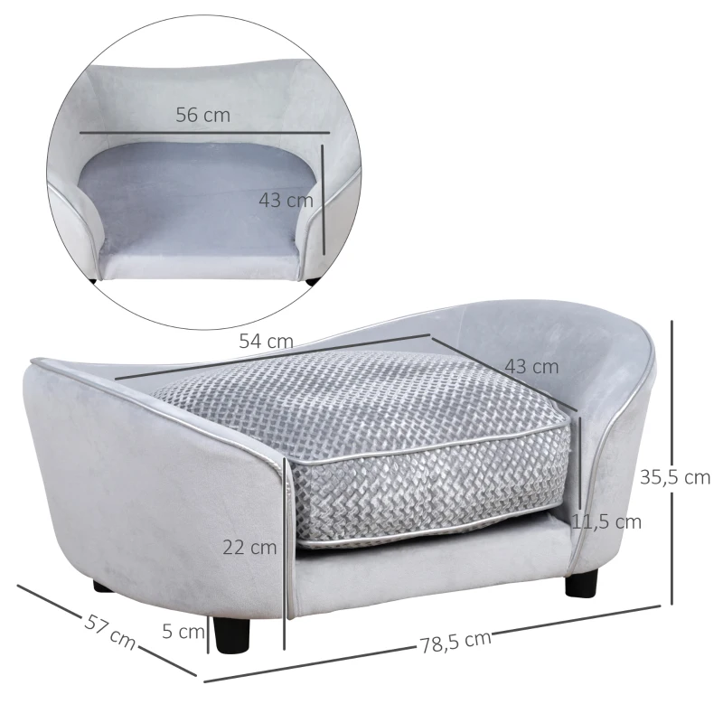PawHut Canapé Chien Chat sur Pied Style Moderne Coussin d'assise Amovible Lavable Grand Confort 78,5 x 57 x 35,5 cm Gris
