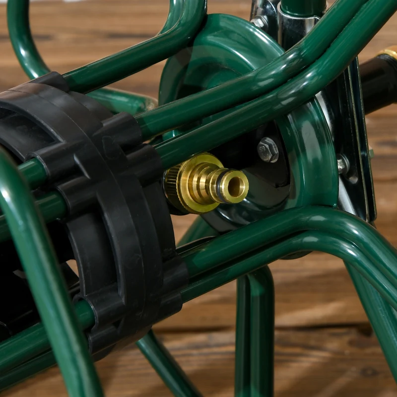 Outsunny Dévidoir de tuyau d'arrosage sur roues 30 m de tuyau de Ø 16mm dévidoir chariot enrouleur métal vert