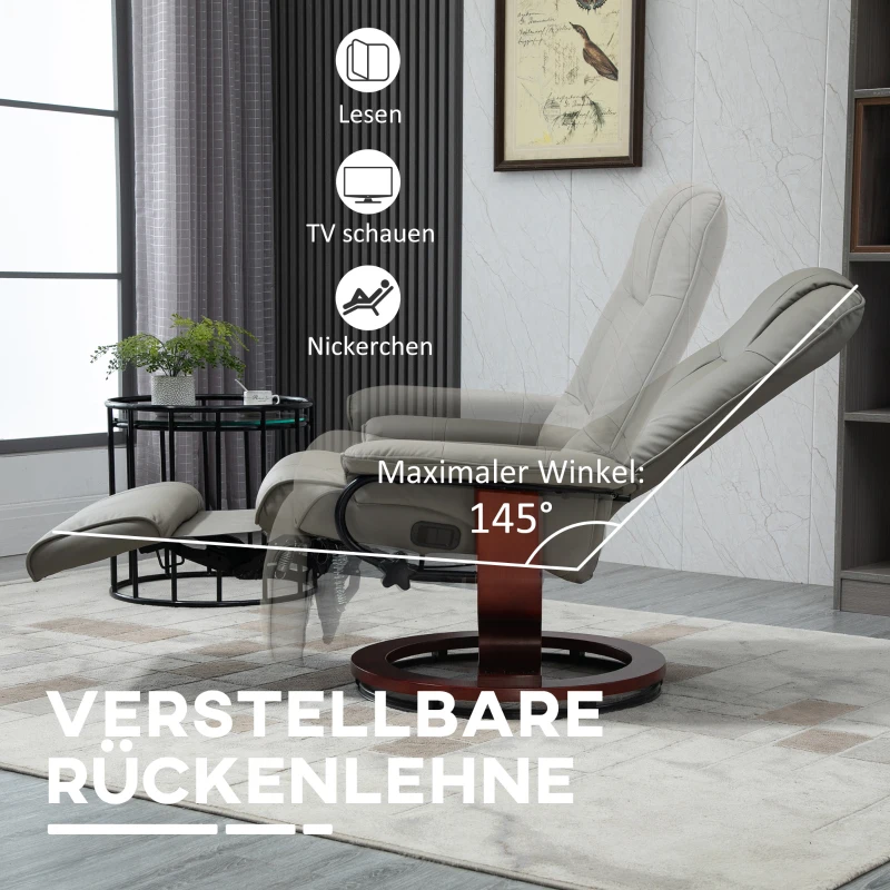 HOMCOM Relaxsessel Fernsehsessel Liegesessel Kunstleder 360° Drehstuhl 145° neigbar Grau 78 x 87 x 100 cm(m-4)