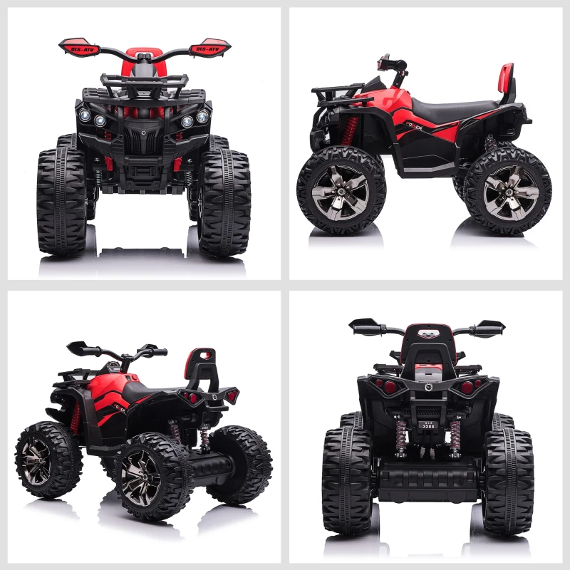 HOMCOM Quad Eléctrico 12V para Niños +3 Años con 2 Motores Faros Música Neumáticos de Suspensión Botones Avance y Retroceso Vehículo Eléctrico a Batería 100x65x73 cm Rojo