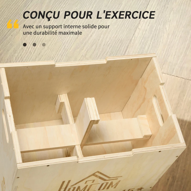 HOMCOM Box jump pliométrie 3 en 1 appareil boîte à saut musculation fitness & entraînement croisé plyobox pour box training 40/45/60 cm en bois