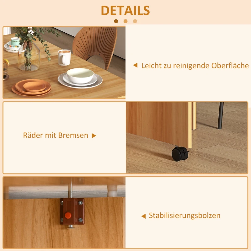 HOMCOM Esstisch, klappbar, platzsparend, untere Ablage, 140 x 80 x 74 cm, Teak