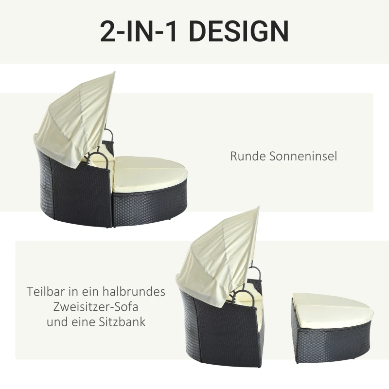 Outsunny Sonneninsel, teilbar in 2 Sofas, verstellbarer Sonnenschutz, Rattanoptik, Creme, 1,7 x 1,8 x 1,5 m