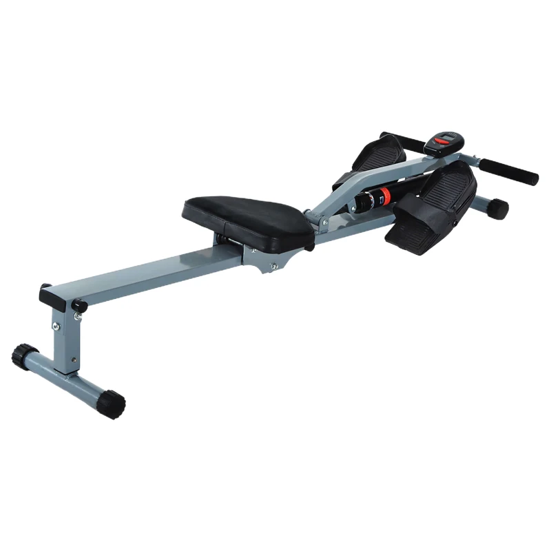 HOMCOM Rameur hydraulique à 12 niveaux de résistance, rameur d'appartement avec écran LCD, pédale antidérapante, charge 100 kg, pour maison, salle de gym, l'équipement d'entraînement d'intérieur, noir(m-10)