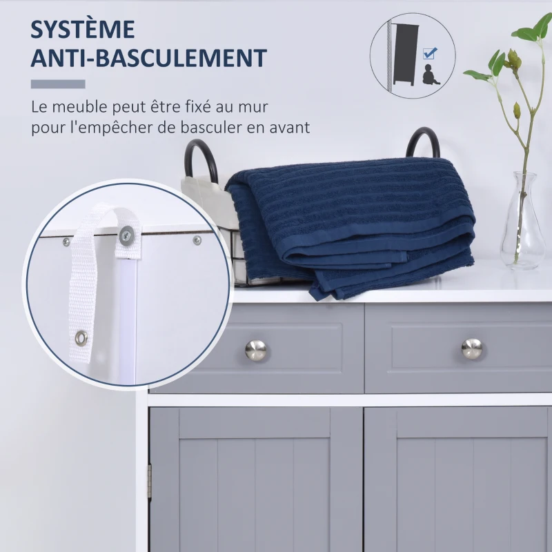kleankin Meuble de salle de bain sur pied armoire de salle de bain 2 portes 2 tiroirs 60 x 30 x 75 cm gris et blanc
