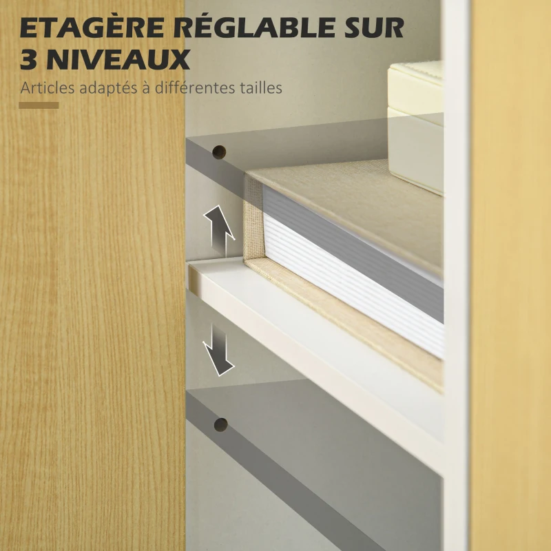 HOMCOM Buffet sur pied meuble de rangement scandinave 2 portes 1 tiroir 58 x 30 x 91 cm naturel blanc