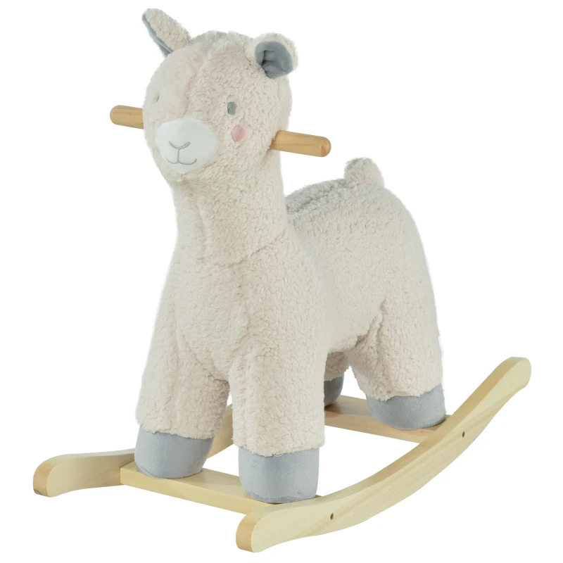 HOMCOM Caballito de Balancín para Niños de +36 Meses Caballo Balancín de Peluche Suave con Forma de Oveja Simpática y con Sonido 68x29x58 cm Crema