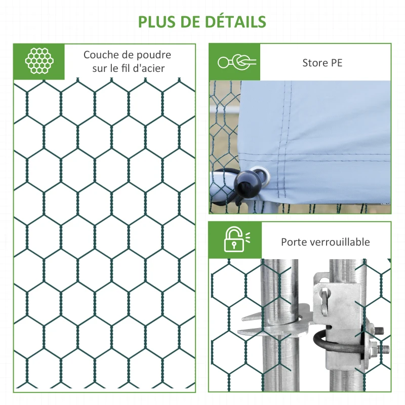 PawHut Enclos poulailler chenil volière extérieur 6 m² - Parc grillagé dim. 3L x 2l x 2H m - Espace Couvert - Acier galvanisé
