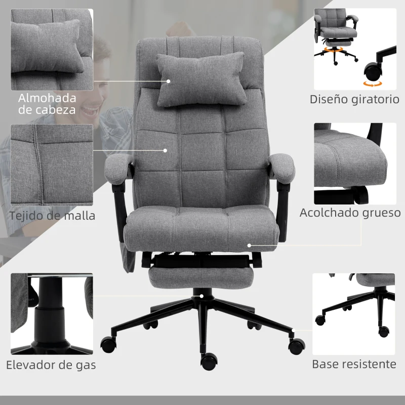 Vinsetto Silla de Masaje Reclinable con 6 Puntos de Masaje y 5 Modos Función de Calefacción Ajustable 66x76x112-120 cm Gris(m-7)