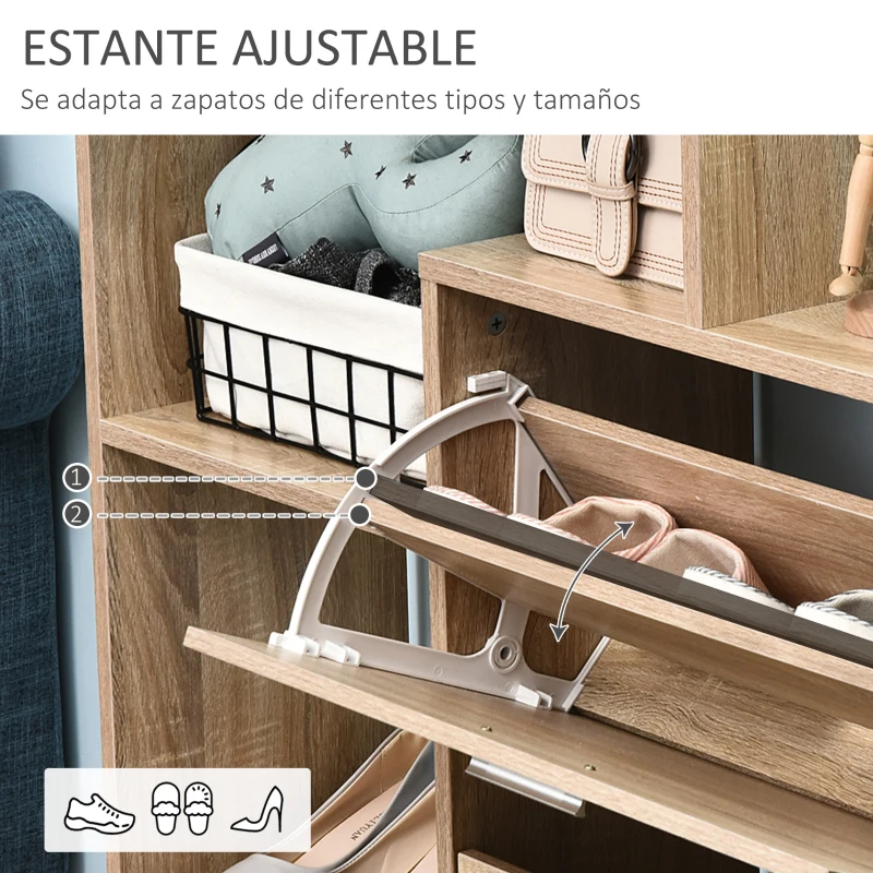HOMCOM Zapatero de Madera con Estantería y Cubos Armario para Zapatos de Entrada Pasillo 101.5x25.5x98cm