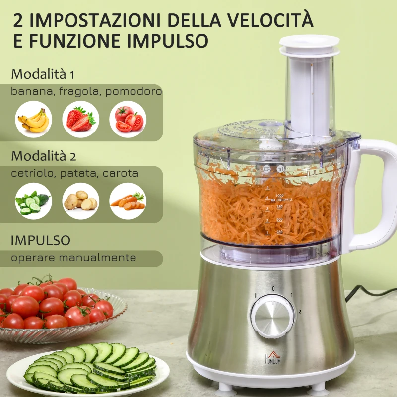 HOMCOM Frullatore da 500W a 2 Velocità Regolabili con Caraffa, Lama a S e Lama a 4 Punte, 20.5x19x16 cm