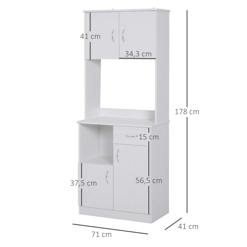 HOMCOM Armario Alacena Buffe Aparador de Cocina Organizador Mueble Auxiliar de Cocina 3 Puertas 1 Cajón y Encimera Abierta para Almacenamiento 71x41x178cm