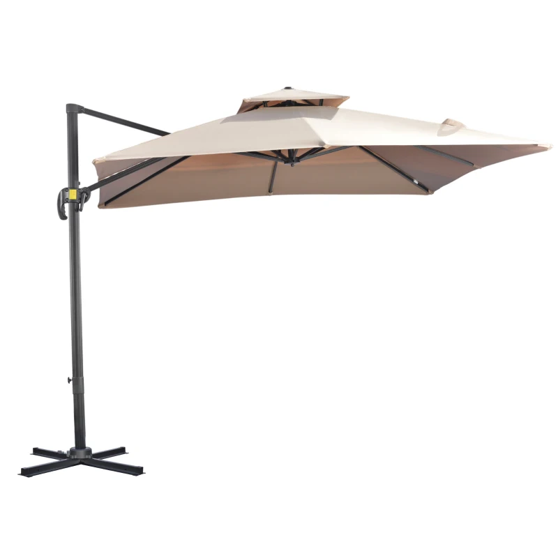 Outsunny Ombrellone 3x3 da Giardino, Girevole a 360° con Manovella e Inclinazione Regolabile, Cachi e Nero