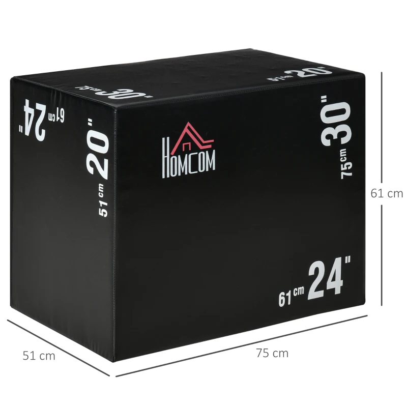 HOMCOM Plyo Box 3 in1 a 3 Altezze, Jumping Box Pliometrico Capacità 120kg, 75x51x61cm, Nero