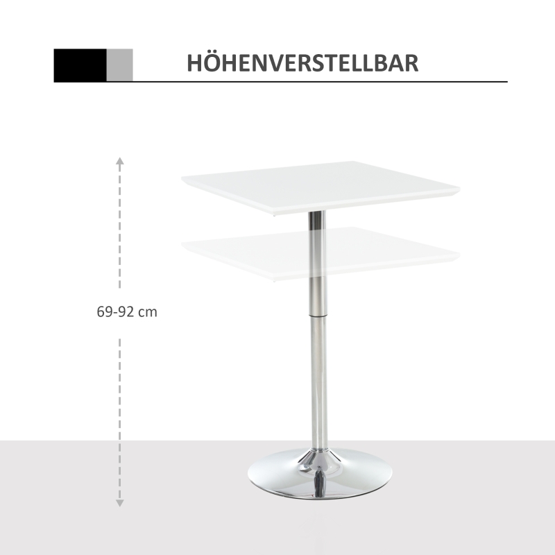 HOMCOM Bartisch Bistrotisch Pub Höhenverstellbarer Quadratischer Stehtisch Tisch Stahl Weiß 60 x 60 x 69-92 cm