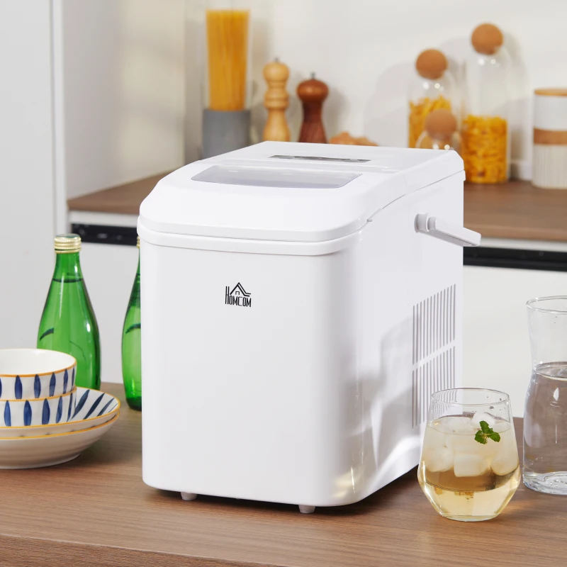 HOMCOM Machine à glaçon portative capacité réservoir eau 1,5 L autonettoyante pelle à glace et panier inclus jusqu'à 12kg/24h PP acier blanc