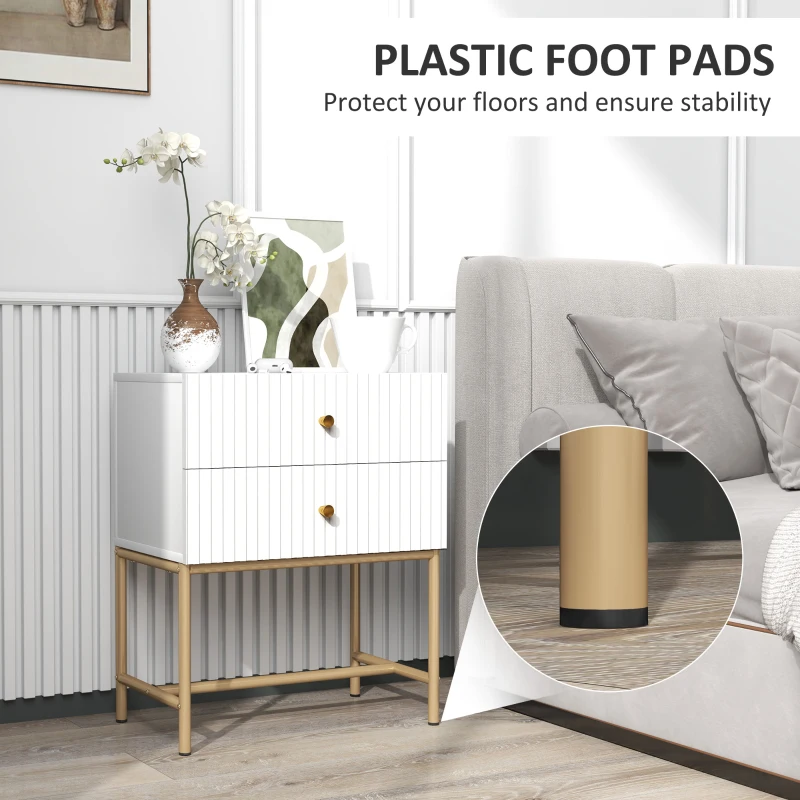 HOMCOM Elegant Two-Drawer Bedside Table - White