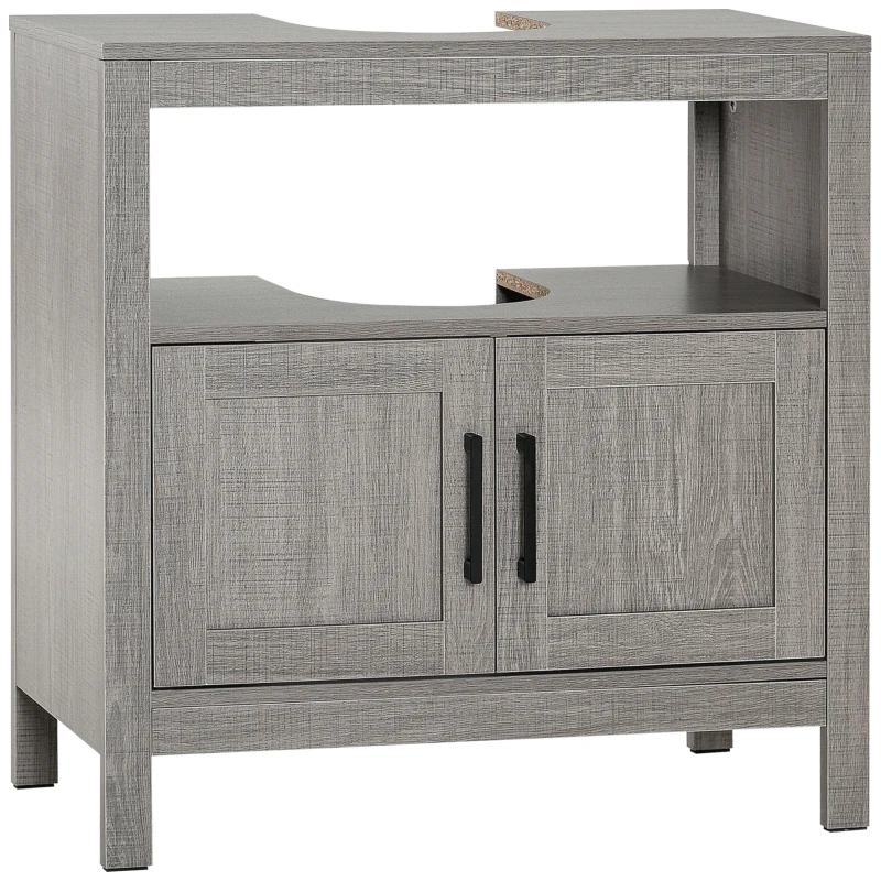 kleankin Meuble sous lavabo meuble sous évier meuble de salle de bain sous lavabo avec 2 portes et étagère - 60 x 30 x 60 cm - gris