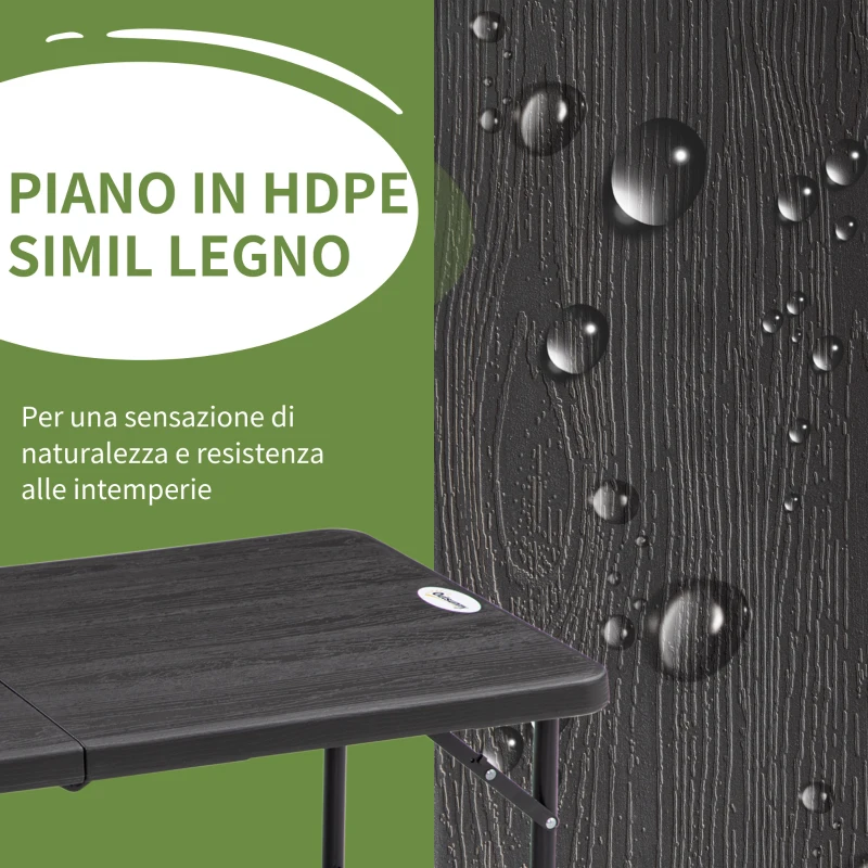 Outsunny Tavolo da Giardino Pieghevole per 4 Persone con Altezza Regolabile, in Acciaio e HDPE, 118x60x74 cm