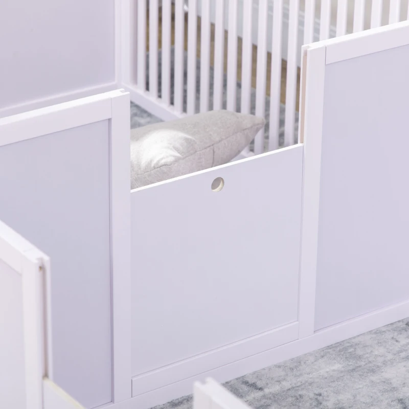 PawHut 7 Panels Playpen with 3 Doors for Baby Dogs, Two-Room Design Puppy Whelping Box - White
