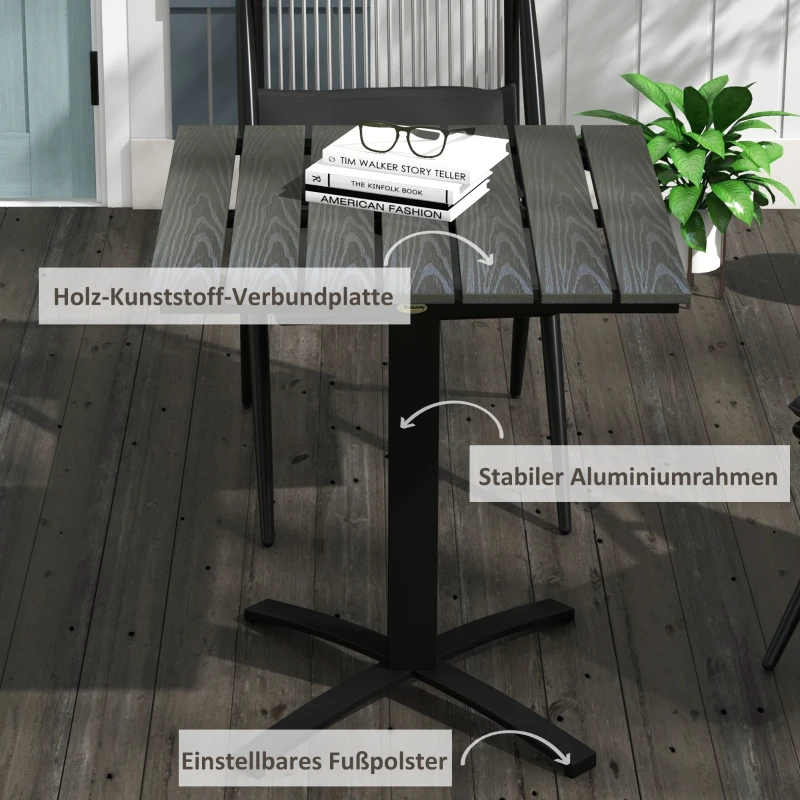 Outsunny Terrassentisch, für 4 Personen, Holzoptik, Aluminiumrahmen, 70 x 70 x 76 cm, Grau