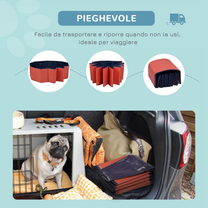 PawHut Piscina Vasca da Bagno Portatile Pieghevole per Cani Animali Domestici in PVC Φ140 x 30cm Rosso