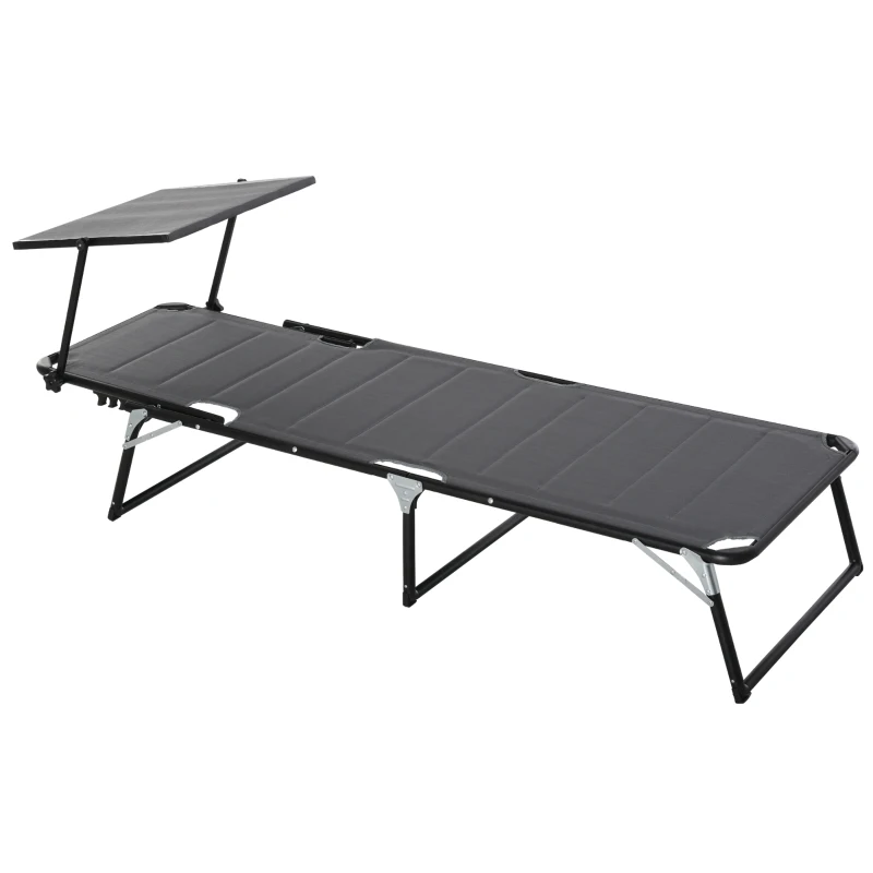 Outsunny Gartenliege Alu Sonnenliege mit Dach Stoffliege Relaxliege 5-fach verstellbar faltbar ergonomisch Texteline Dunkelgrau 164 x 66 x 84,5 cm