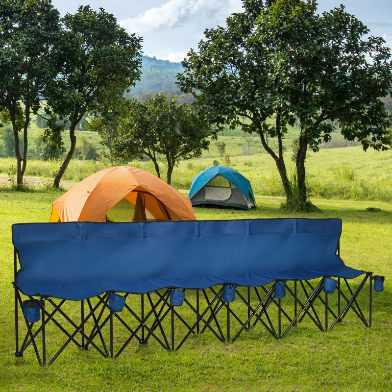 Outsunny 6 Seater Folding Camping Chair with Cup Holder & Carry Bag - Blue
