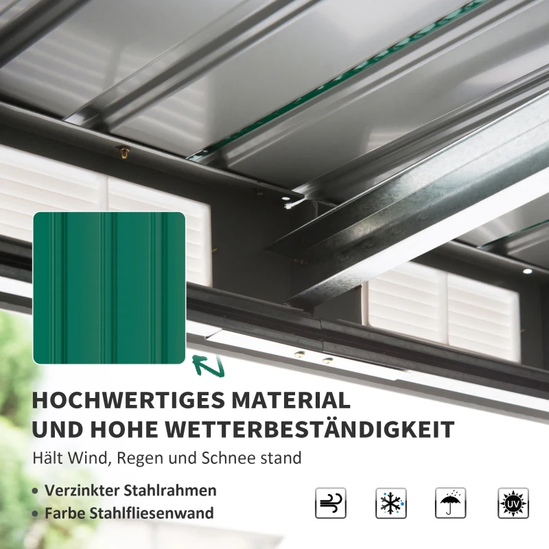 Outsunny Metall Gerätehaus 6,3m³ 280x130x172cm Geräteschuppen mit Pultdach Schiebetür wetterfest Gartenhaus Outdoor Garten Schuppen Schrank für Hinterhof Außenbereich Anthrazit, Dunkelgrün