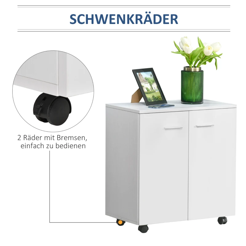 HOMCOM Mobile Kommode Sideboard Küchenschrank Anrichte 2-türig mit vier Rollen Weiß 60 x 35 x 65 cm