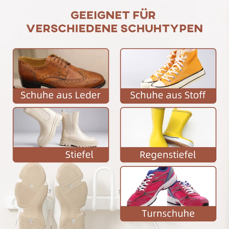 HOMCOM Schuhtrockner, elektrisch, Temperatur bis 55° C, Wandmontage, Stahl, weiß, 53 x 13 x 17cm