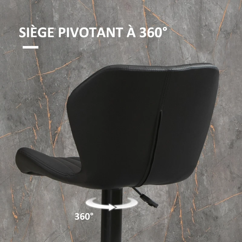 HOMCOM Lot de 2 tabourets de bar design contemporain hauteur réglable et pivotant - revêtement synthétique - pied métal noir