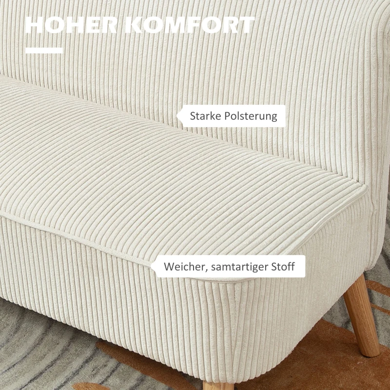 HOMCOM 2-Sitzer Sofa, weiche Polsterung, pflegeleichter Bezug, bis 150 kg belastbar, 117 x 56,5 x 77 cm, Cremeweiß(m-5)