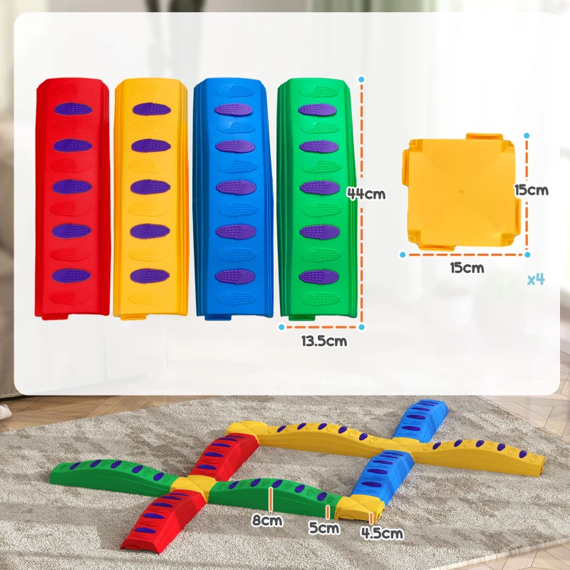 AIYAPLAY 12-Piece Kids Balance Beam Stepping Stones, with Non-Slip Foot Pads, Multicoloured