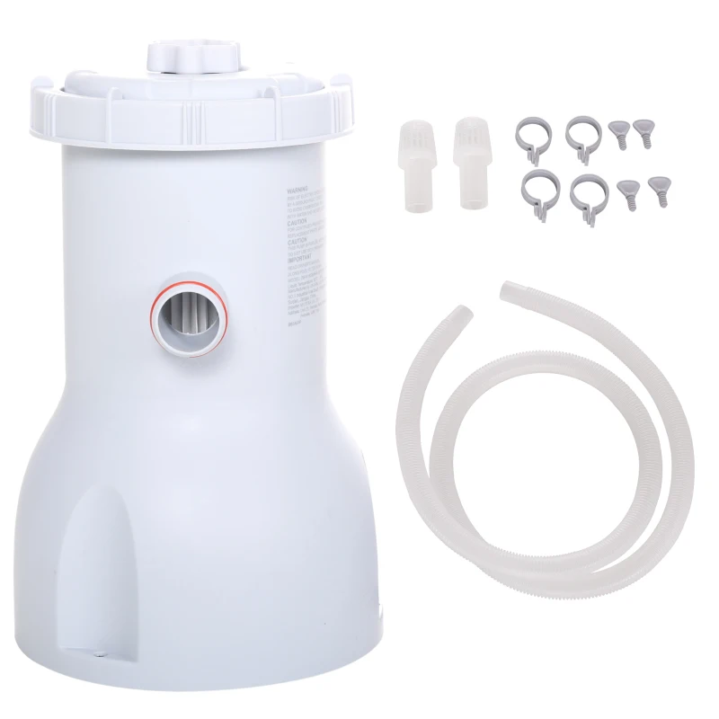 Outsunny Cartridge Filter Pump for 13'-15' Above Ground Pools, 800GPH (3028 LPH) Swimming Pool Filter Pump with Hose and Hose Clamps, White