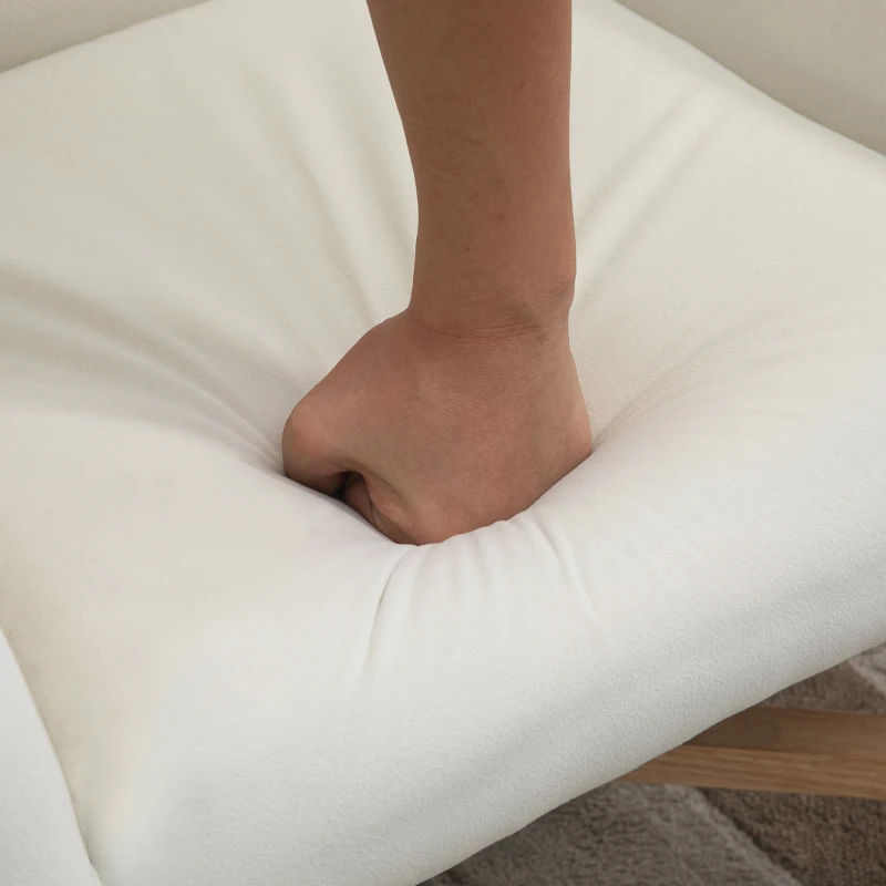 HOMCOM Butaca de Salón Tapizada en Terciopelo con Reposabrazos Acolchados y Patas de Madera Cruzadas 67x65x74 cm Blanco Crema