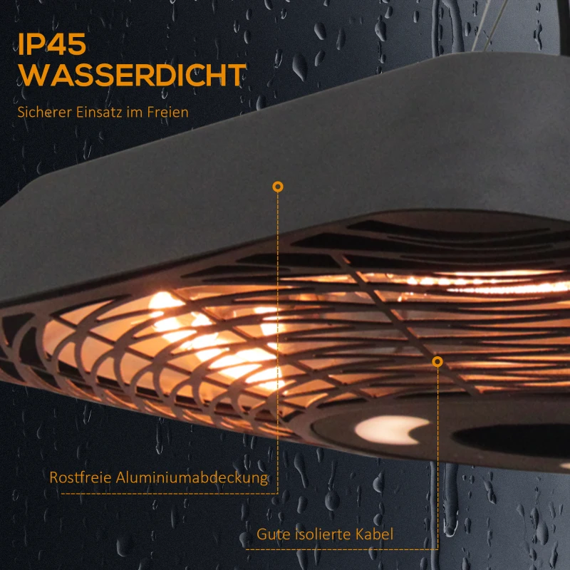 Outsunny Infrarotstrahler 2000 Watt Heizstrahler mit Fernbedienung 3 Heizstufen Schutzhülle LED-Anzeige IP45 Wärmestrahler Terrassenstrahler Standheizer Infrarotheizung Schwarz