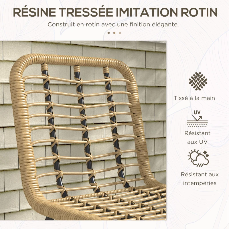 Outsunny Ensemble 3 pièces 1 table haute ronde design bohème + 2 tabourets ronds avec repose-pied en métal 2 personnes naturel