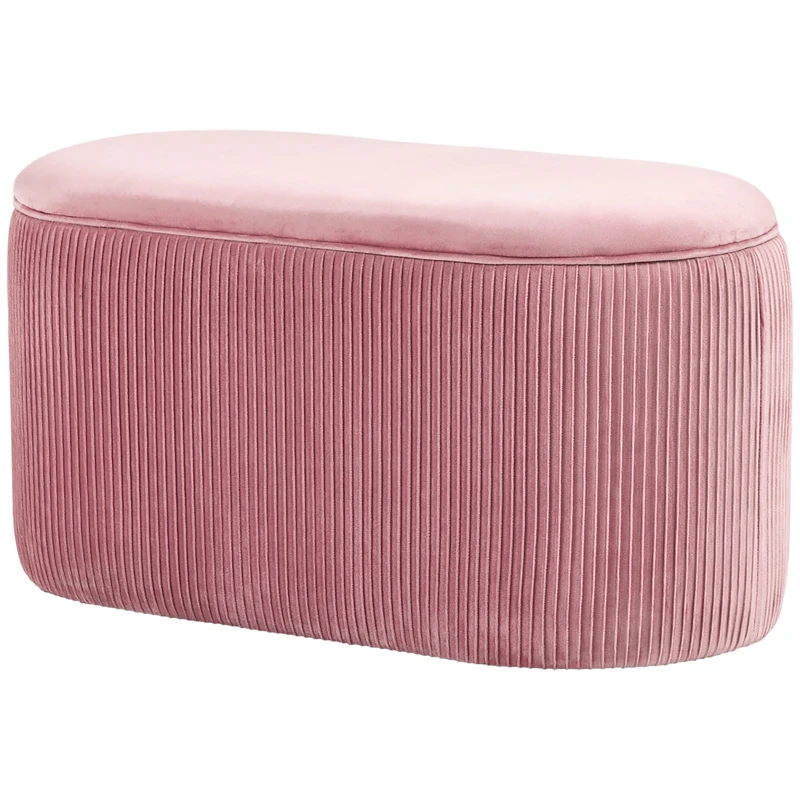 HOMCOM Pouf Panca Contenitore Moderna in Velluto Rosa per Camera da Letto, Soggiorno e Ingresso, 81x40x41cm
