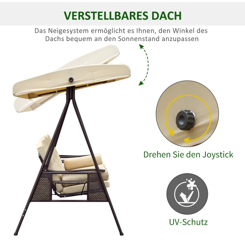Outsunny 3-Sitzer Hollywoodschaukel mit Sonnendach Beige+Braun 121×208×172 cm