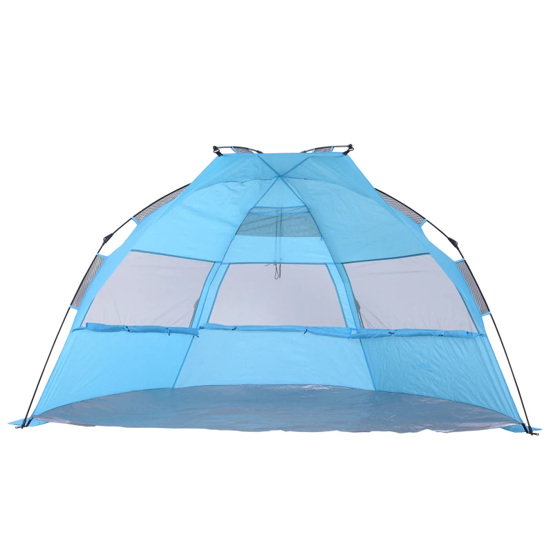 Outsunny Tente de plage abri de plage XXL pliable dim. 2,50L x 1,40l x 1,40H m 3 fenêtres sacs transports inclus polyester bleu ciel