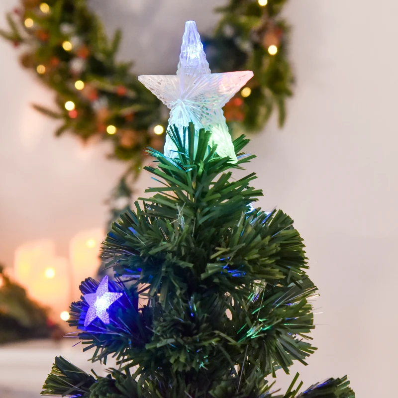 HOMCOM Albero di Natale Artificiale 150cm con 36 Luci LED e Fibre Ottiche Colorate, 180 Rami e Base Pieghevole, Verde