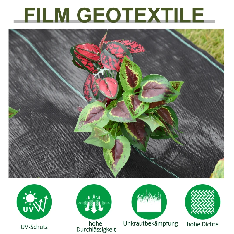 Outsunny Unkrautvlies Anti-Unkrautgewebe Bändchengewebe Reißfestes Bodendecker 100g/m² Unterbodengewebe mit grünen Trennwänden wasserdurchlässig PP-Kunststoff Schwarz 50x1 m