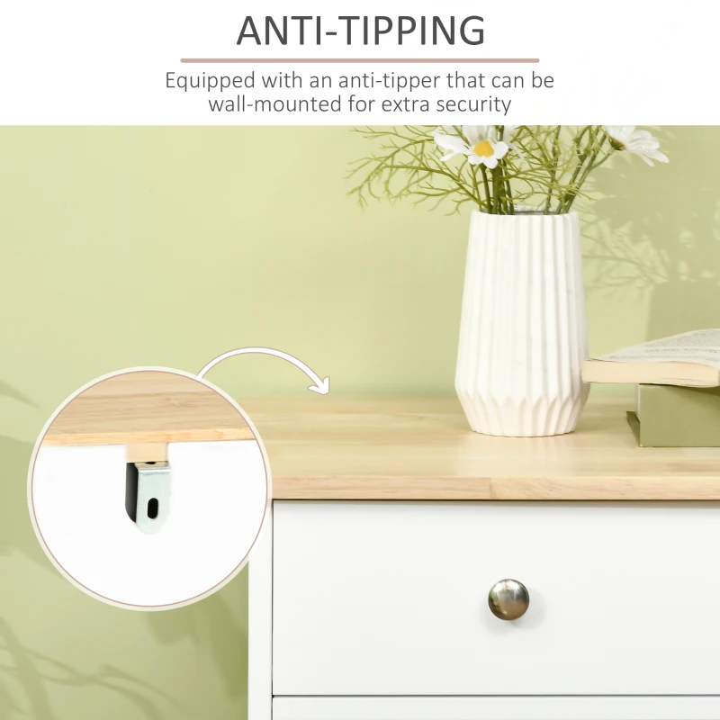 HOMCOM Sideboard with Rubber Wood Top, Modern Storage Cabinet, Kitchen Cupboard with 3 Doors, 3 Drawers and 3 Adjustable Shelves for Dining Room, Living Room, White