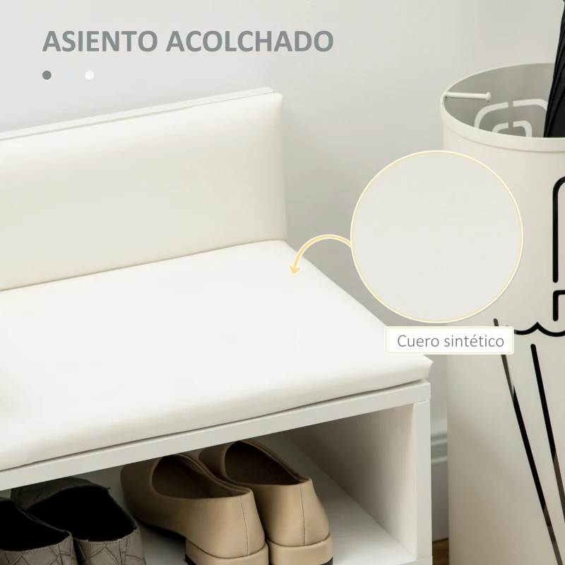 HOMCOM Banco Zapatero para 4 Pares con Compartimento Abierto y Asiento con Cojín para Entrada Pasillo 80x33x49 cm Blanco