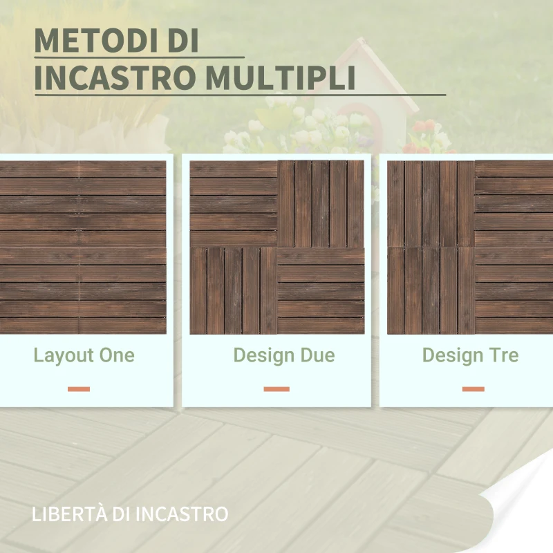 Outsunny Piastrelle per Esterni Pavimento in Legno, Set 27 Pezzi Montaggio a Incastro, 30x30x2.5 cm