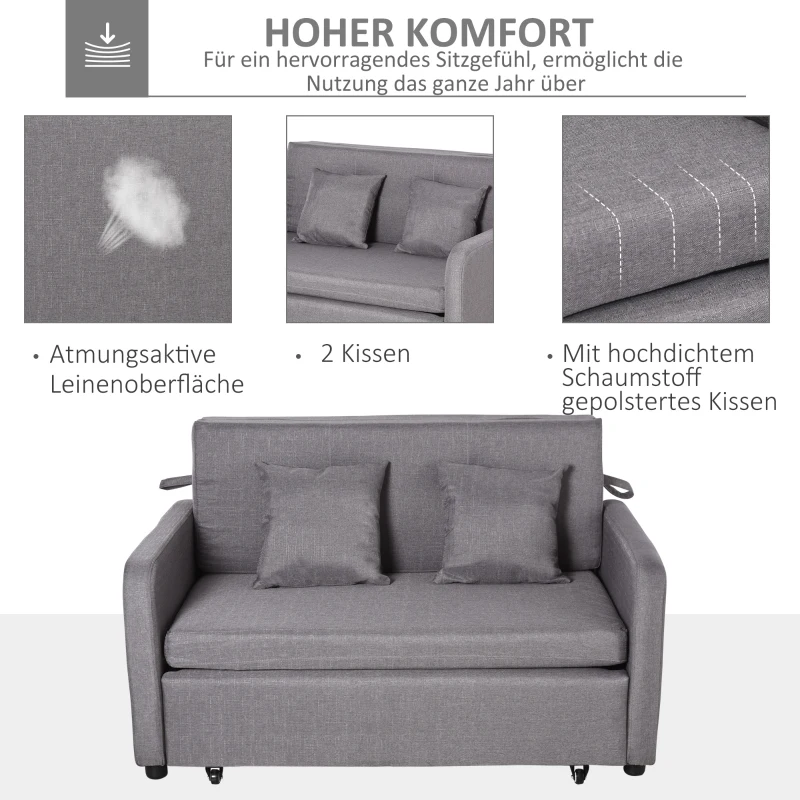 HOMCOM Schlafsofa für 2 Personen, mit Stauraum, leichter Umbau, flexibles Design, Grau