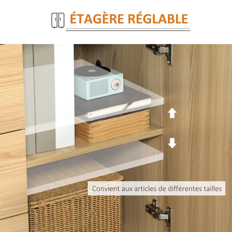 HOMCOM Meuble buffet de rangement 2 placards étagère réglable 3 tiroirs style contemporain - dim. 120L x 39,5l x 77H cm